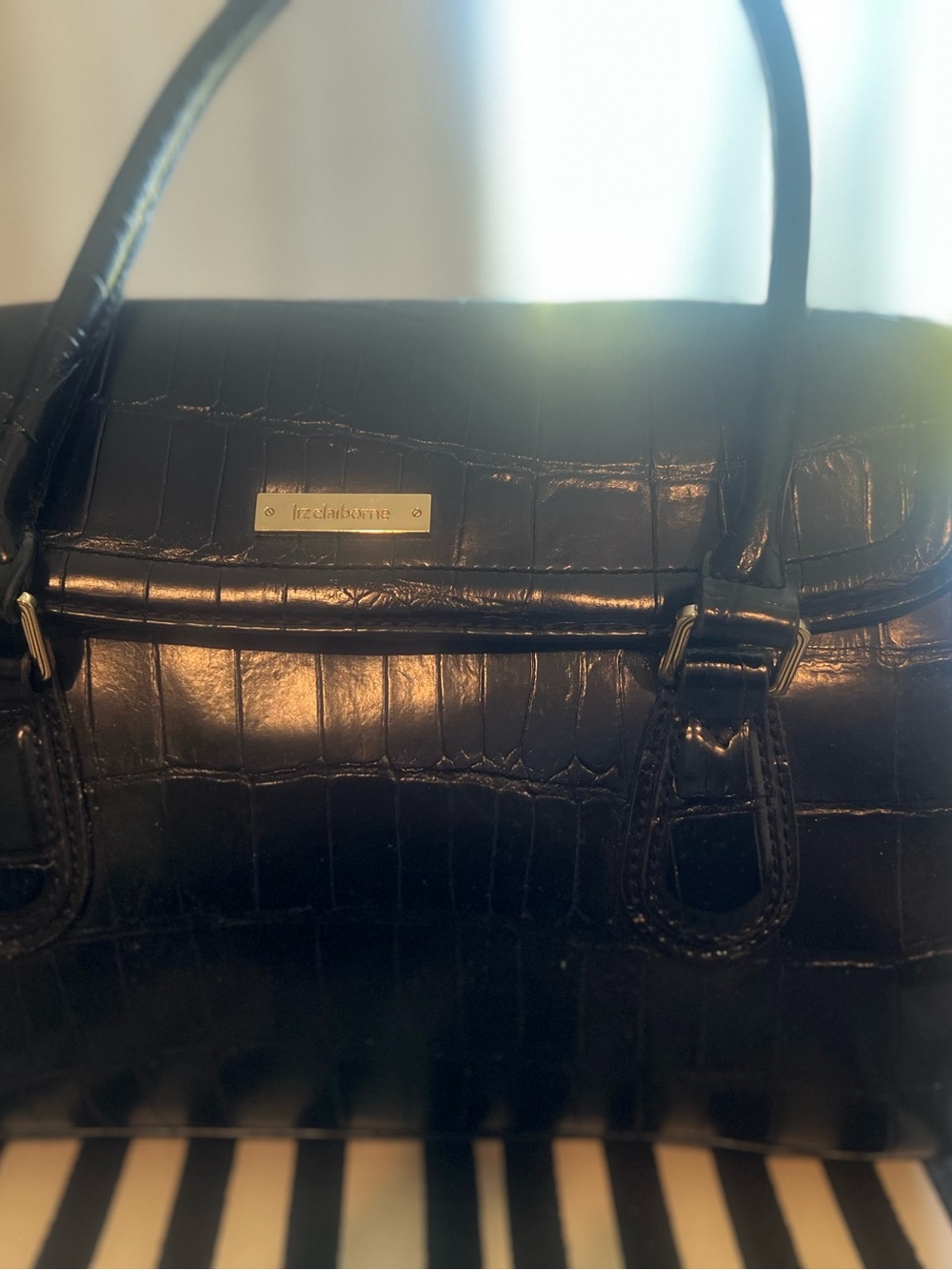 Liz Claiborne Black Croc-Embossed Satchel